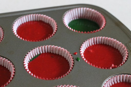Fill cupcake liners one color at a time.